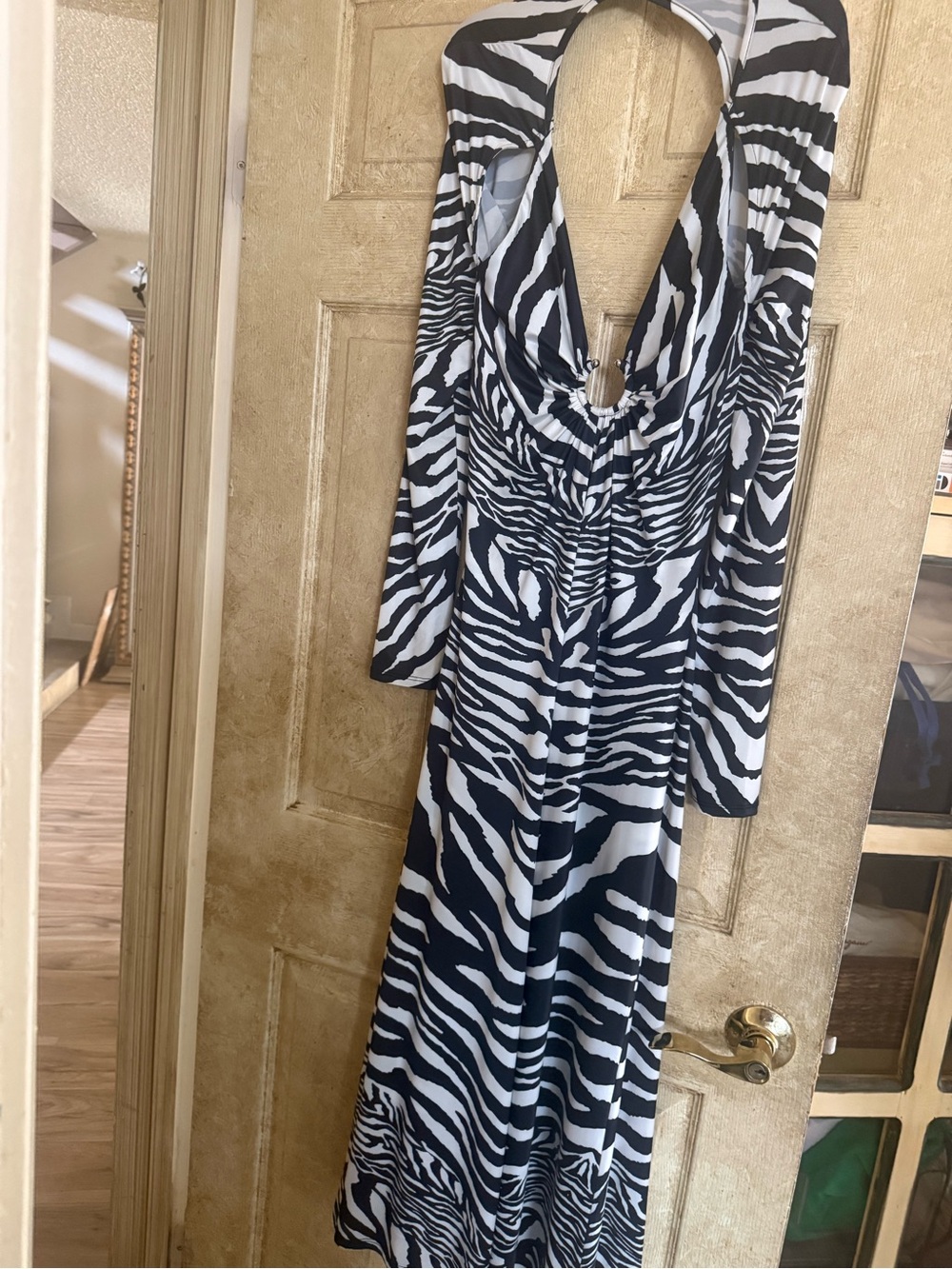 AFRM Black and White Zebra-Print Long Sleeve Maxi Dress